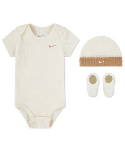 Nike Baby Boys Or Girls 3-piece Short-sleeve Bodysuit, Booties And Hat Set In White