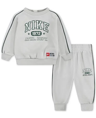 Nike Baby Boys Pe Crewneck Sweatshirt & Pants, 2 Piece Set In Gray