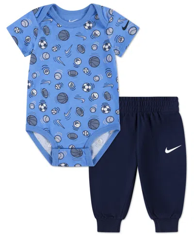 Nike Baby Boys' Printed Bodysuit And Pants, 2-piece Set In Blue
