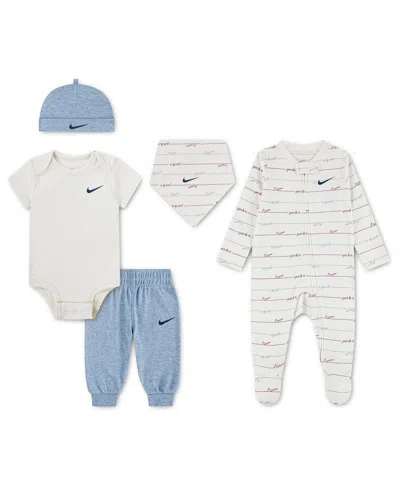 Nike Baby Boys' Readyset Grow Logo Print Bodysuit, Footed Coverall, Pants, Bib And Beanie, 5-piece Set In Multi