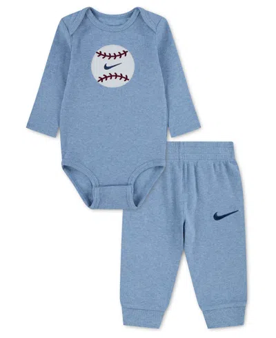 Nike Kids' Baby Boys' Readyset Grow Long-sleeve Bodysuit And Pants, 2-piece Set In Blue