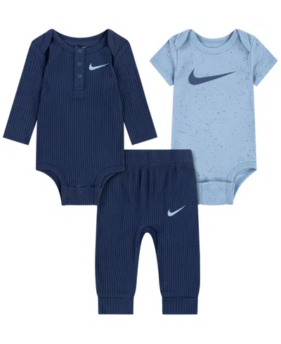 Nike Kids' Baby Boys' Readyset Ribbed Bodysuits And Pants, 3-piece Set In Blue