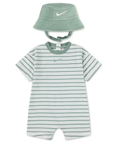 Nike Baby Boys Short Sleeve Romper With Bucket Hat In Green