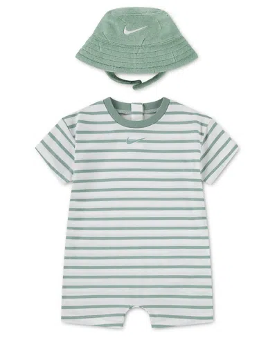 Nike Baby Boys Short Sleeve Romper With Bucket Hat In Green