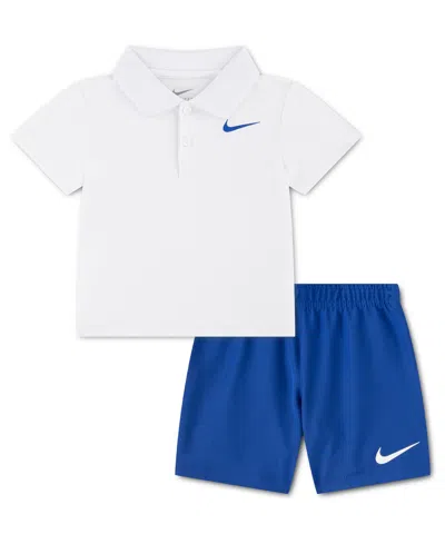 Nike Baby Boys' Short-sleeve Polo Shirt And Woven Shorts, 2-piece Set In Blue
