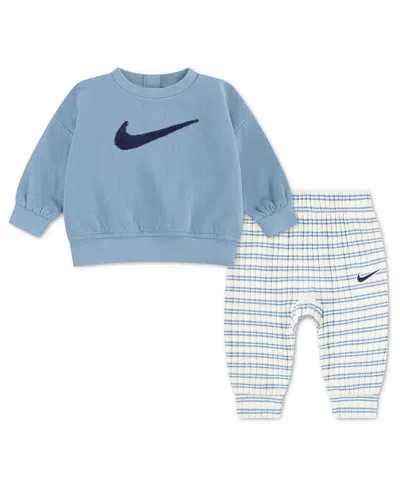 Nike Kids' Baby Boys' Striped Long-sleeve Sweatshirt And Pants, 2-piece Set In Blue