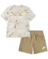 Nike Baby Boys T-shirt & French Terry Shorts, 2 Piece Set In Beige