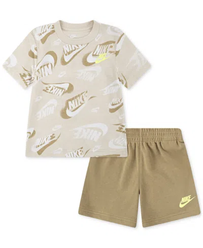 Nike Baby Boys T-shirt & French Terry Shorts, 2 Piece Set In Beige