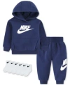 Nike Baby Club Fleece Hoodie Sweatpants Socks In Midnight Navy