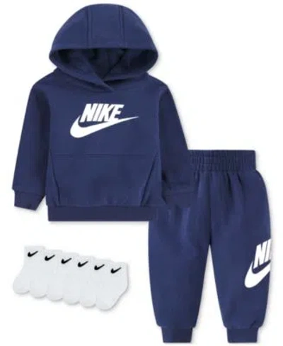 Nike Baby Club Fleece Hoodie Sweatpants Socks In Midnight Navy