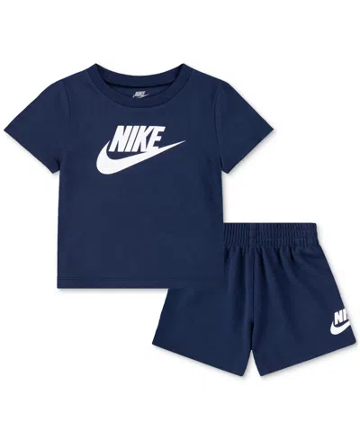 Nike Baby Club T-shirt & Shorts, 2 Piece Set In Midnight Navy