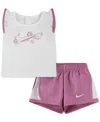 Nike Baby Dri-fit Flow-ral Tempo Ruffled Tank & Shorts, 2 Piece Set In Magic Flamingo