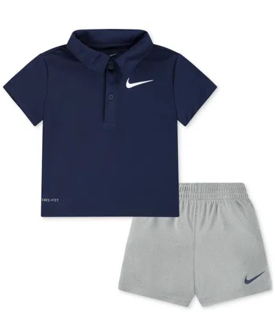 Nike Baby Dri-fit Polo Shirt & Shorts, 2 Piece Set In Dk Grey Heather