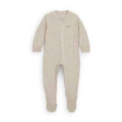 Nike Babies' Stripe Zip Footie In Beige