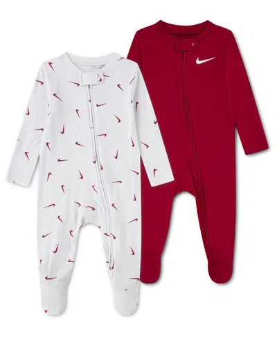 Nike Baby Essentials Viscose Long-sleeve Footed Coveralls, 2 Pack In Multi