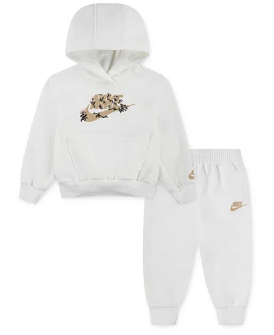 Nike Baby Girl Floral Futura Hoodie And Joggers, 2-piece Set In White