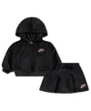 Nike Baby Girls 2-piece Velour Long-sleeve And Skirt Scooter Set In Black