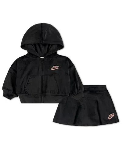 Nike Baby Girls 2-piece Velour Long-sleeve And Skirt Scooter Set In Black