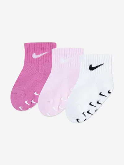 Nike Baby Girls 3 Pack Gripper Quarter Socks Set In Multi