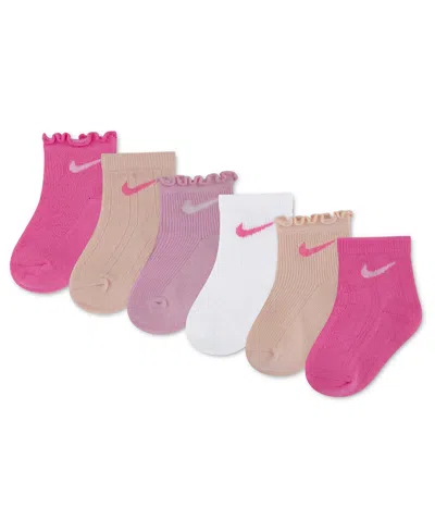 Nike Kids' Baby Girls' 6m-4t Textured Ankle Socks, 6-pack In Multi