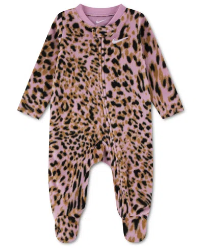Nike Baby Girls' Allover Printed Footed Coverall In Brown