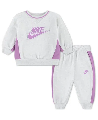 Nike Baby Girls' Crewneck Sweatshirt And Pants, 2-piece Set In White