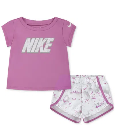 Nike Baby Girls Dri-fit Flow-ral T-shirt & Shorts, 2 Piece Set In Sail