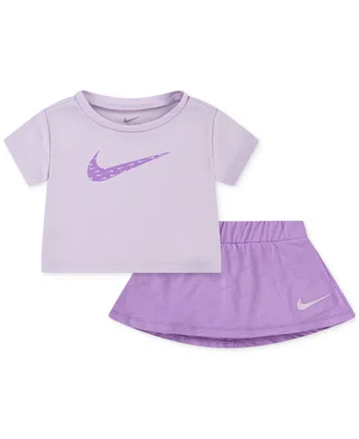 Nike Baby Girls Dri-fit Swoosh Motion T-shirt & Skort, 2 Piece Set In Rush Fuchsia