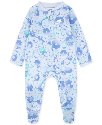 Nike Baby Girls Flow-ral Printed Footed Coverall In Blue Tint