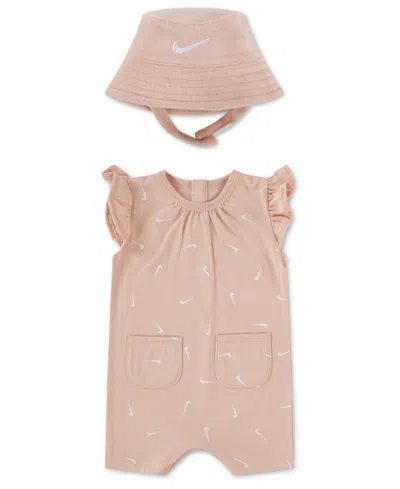 Nike Baby Girls' Flutter Sleeves Romper With Bucket Hat In Brown