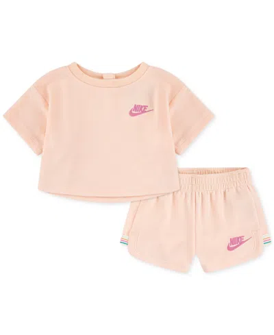 Nike Baby Girls Let's Roll Towel Terry T-shirt & Shorts, 2 Piece Set