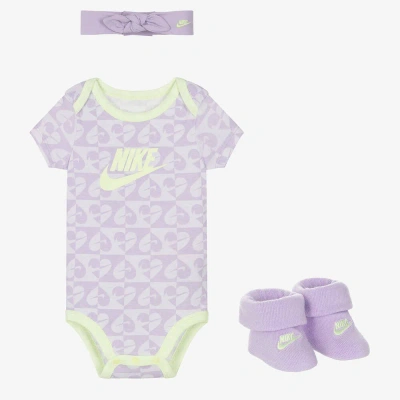 Nike Baby Girls Lilac Cotton Babysuit Set In Purple