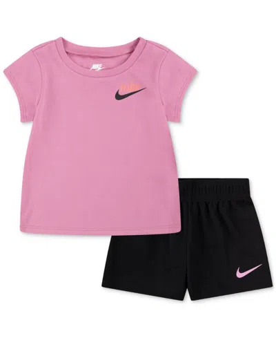 Nike Baby Girls New Impressions T-shirt & Mesh Shorts, 2 Piece Set In Black