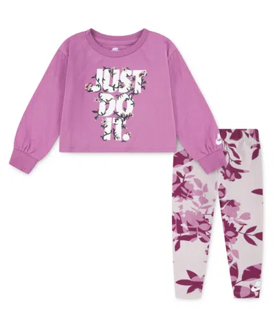 Nike Baby Girls Printed Club Sweatshirt And Leggings, 2-piece Set In Pink