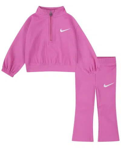 Nike Baby Girls' Quarter Zip Top And Leggings, 2-piece Set In Pink
