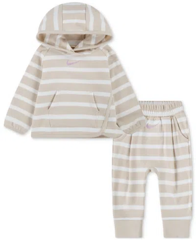 Nike Baby Girls "ready Set" Striped Hoodie & Jogger Pants, 2-piece Set In Sanddrift