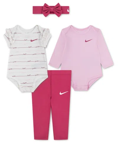 Nike Kids' Baby Girls' Readyset Grow Bodysuits, Leggings And Headband, 4-piece Set In Multi