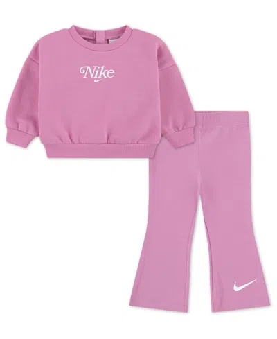 Nike Baby Girls Solid Crew 2-piece T-shirt And Leggings Set In Pink