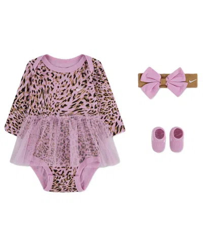 Nike Baby Girls' Surranimal Bodysuit With Skirt, Headband And Socks, 3-piece Set In Purple