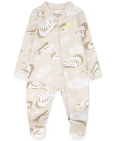 Nike Baby Printed Interlock Footed Coverall In Light Brown