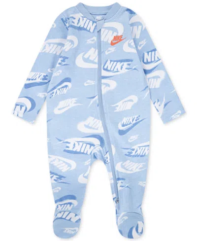 Nike Baby Printed Interlock Footed Coverall In Psychic Blue
