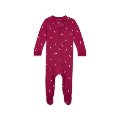 Nike Baby Printed Viscose Footed Coverall In Burgundy