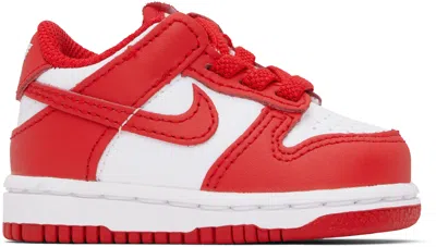 Nike Baby Red & White Dunk Low Sneakers In 119 White/university