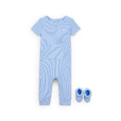 Nike Baby Rib Knit Romper And Socks Set In Blue