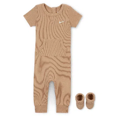 Nike Baby Rib Knit Romper And Socks Set In Brown