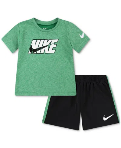 Nike Baby Short-sleeve Logo T-shirt & Shorts, 2 Piece Set In Green