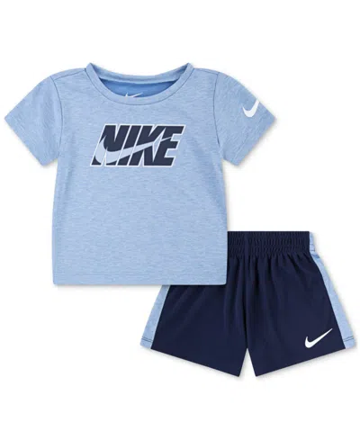 Nike Baby Short-sleeve Logo T-shirt & Shorts, 2 Piece Set In Midnight Navy
