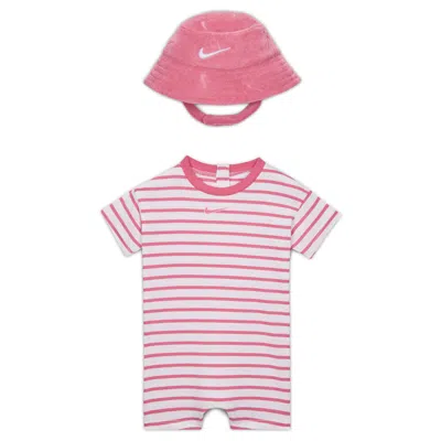 Nike Baby Short Sleeve Romper With Bucket Hat In Multi