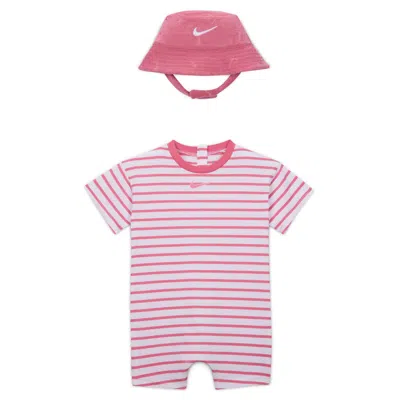 Nike Baby Short Sleeve Romper With Bucket Hat In Multi