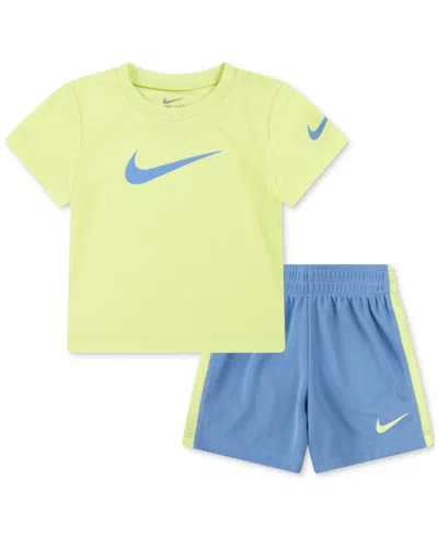 Nike Baby Short-sleeve Swoosh T-shirt & Shorts, 2 Piece Set In Blue Beyond
